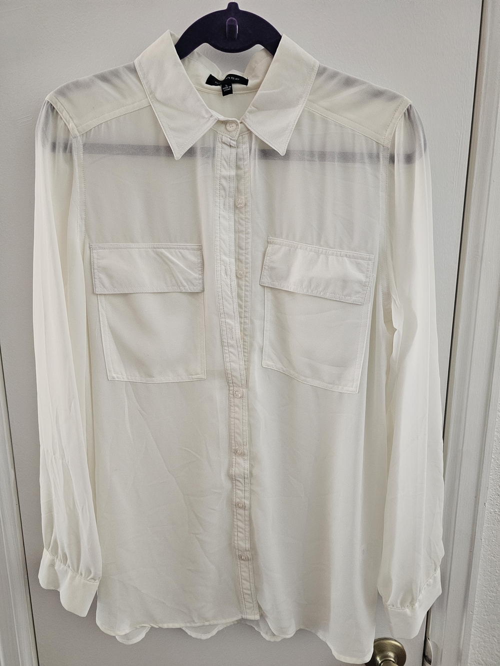 Spense White Sheer Button-Up Blouse